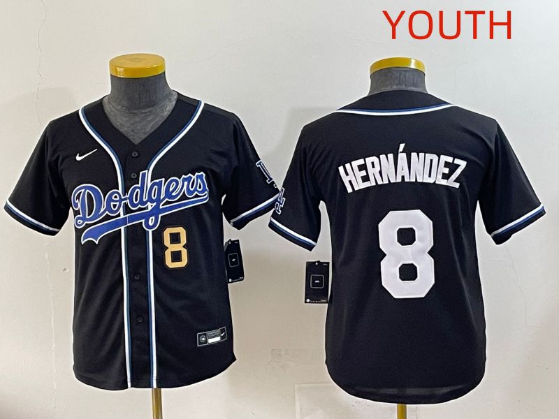 Youth 2025 Los Angeles Dodgers #8 Hernandez Black Three generations Fashion Nike MLB Jersey style 5